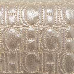 Pre Owned Carolina Herrera Grey Monogram Shimmer Suede Flap Clutch