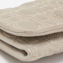 Pre Owned Carolina Herrera Grey Monogram Shimmer Suede Flap Clutch