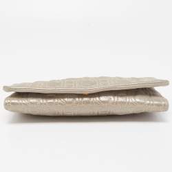 Pre Owned Carolina Herrera Grey Monogram Shimmer Suede Flap Clutch