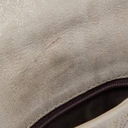 Pre Owned Carolina Herrera Grey Monogram Shimmer Suede Flap Clutch