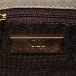 Pre Owned Carolina Herrera Grey Monogram Shimmer Suede Flap Clutch