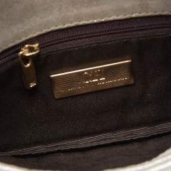 Pre Owned Carolina Herrera Grey Monogram Shimmer Suede Flap Clutch