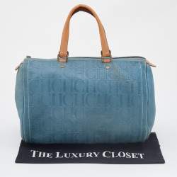 Pre Owned Carolina Herrera Light Blue Monogram Leather large Andy Boston Bag