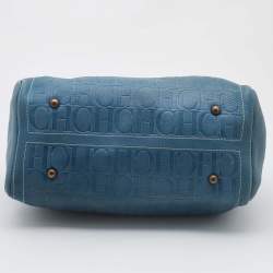 Pre Owned Carolina Herrera Light Blue Monogram Leather large Andy Boston Bag