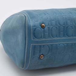 Pre Owned Carolina Herrera Light Blue Monogram Leather large Andy Boston Bag