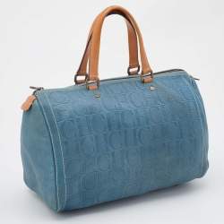 Pre Owned Carolina Herrera Light Blue Monogram Leather large Andy Boston Bag