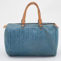 Pre Owned Carolina Herrera Light Blue Monogram Leather large Andy Boston Bag