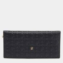Pre Owned Carolina Herrera Black Monogram Leather Bifold Continental Wallet
