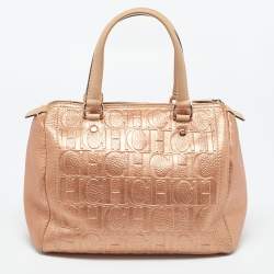 Pre Owned Carolina Herrera Metallic Leather Andy Boston Bag