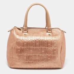 Pre Owned Carolina Herrera Metallic Leather Andy Boston Bag