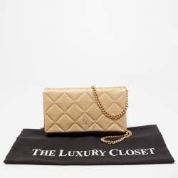 Pre Owned Carolina Herrera Beige Quilted Leather Flap Chain Clutch