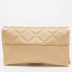 Pre Owned Carolina Herrera Beige Quilted Leather Flap Chain Clutch