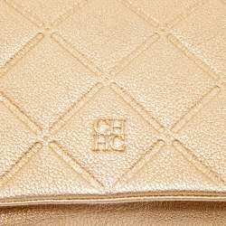 Pre Owned Carolina Herrera Beige Quilted Leather Flap Chain Clutch