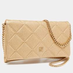 Pre Owned Carolina Herrera Beige Quilted Leather Flap Chain Clutch