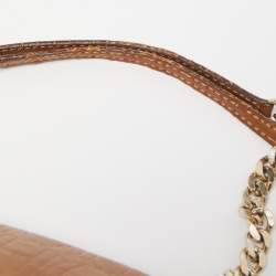 Pre Owned  Carolina Herrera Gold Quilted and Monogram Embossed Leather Flap Shoulder Bag 