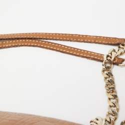 Pre Owned  Carolina Herrera Gold Quilted and Monogram Embossed Leather Flap Shoulder Bag 