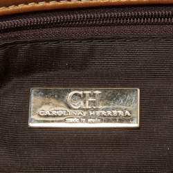 Pre Owned  Carolina Herrera Gold Quilted and Monogram Embossed Leather Flap Shoulder Bag 