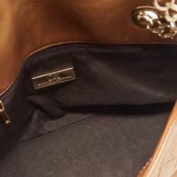 Pre Owned  Carolina Herrera Gold Quilted and Monogram Embossed Leather Flap Shoulder Bag 