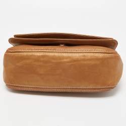 Pre Owned  Carolina Herrera Gold Quilted and Monogram Embossed Leather Flap Shoulder Bag 