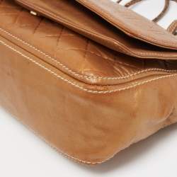 Pre Owned  Carolina Herrera Gold Quilted and Monogram Embossed Leather Flap Shoulder Bag 