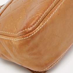 Pre Owned  Carolina Herrera Gold Quilted and Monogram Embossed Leather Flap Shoulder Bag 