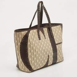  Carolina Herrera Beige/Brown Monogram Canvas and Leather Studded Shopper Tote