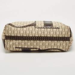  Carolina Herrera Beige/Brown Monogram Canvas and Leather Studded Shopper Tote