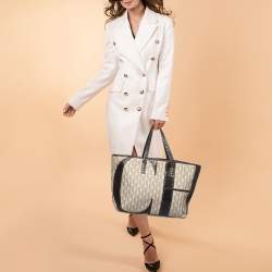  Carolina Herrera Beige/Brown Monogram Canvas and Leather Studded Shopper Tote