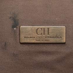  Carolina Herrera Beige/Brown Monogram Canvas and Leather Studded Shopper Tote