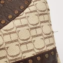  Carolina Herrera Beige/Brown Monogram Canvas and Leather Studded Shopper Tote