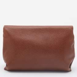 Pre Owned Carolina Herrera Brown Leather Logo Metal Flap Chain Clutch