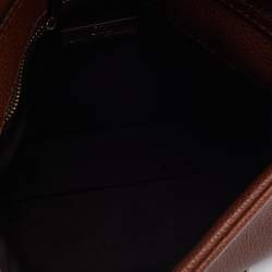 Pre Owned Carolina Herrera Brown Leather Logo Metal Flap Chain Clutch