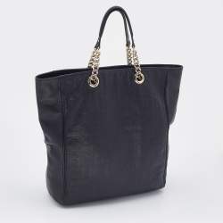 Pre Owned Carolina Herrera Black Monogram Leather Chain Tote