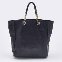 Pre Owned Carolina Herrera Black Monogram Leather Chain Tote