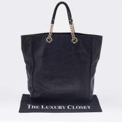 Pre Owned Carolina Herrera Black Monogram Leather Chain Tote