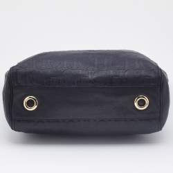 Pre Owned Carolina Herrera Black Monogram Leather Chain Tote