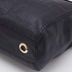 Pre Owned Carolina Herrera Black Monogram Leather Chain Tote