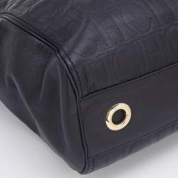 Pre Owned Carolina Herrera Black Monogram Leather Chain Tote