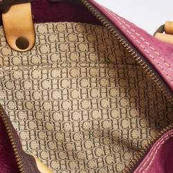 Pre Owned Carolina Herrera Pink/Brown Monogram Leather Small Andy Boston Bag