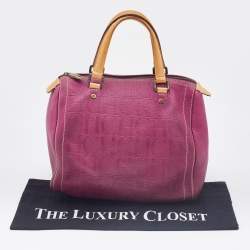 Pre Owned Carolina Herrera Pink/Brown Monogram Leather Small Andy Boston Bag