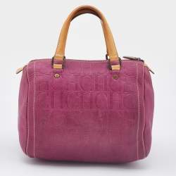 Pre Owned Carolina Herrera Pink/Brown Monogram Leather Small Andy Boston Bag
