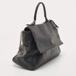 Carolina Herrera Black Leather Minuetto Flap Top Handle Bag