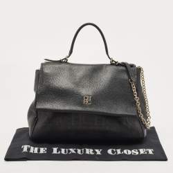 Carolina Herrera Black Leather Minuetto Flap Top Handle Bag