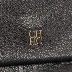 Carolina Herrera Black Leather Minuetto Flap Top Handle Bag