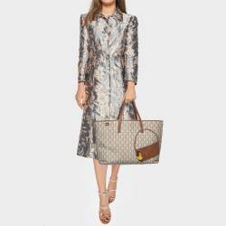 Carolina Herrera Brown/Beige Monogram Canvas and Leather Patchwork Tote