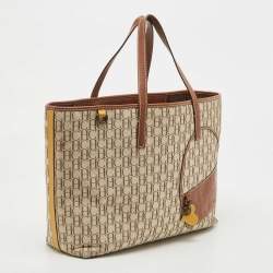 Carolina Herrera Brown/Beige Monogram Canvas and Leather Patchwork Tote