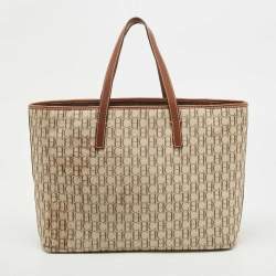 Carolina Herrera Brown/Beige Monogram Canvas and Leather Patchwork Tote