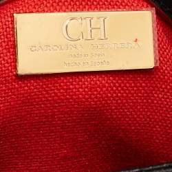 Pre Owned CH Carolina Herrera Black Embossed Leather Medium Camelot Shoulder Bag