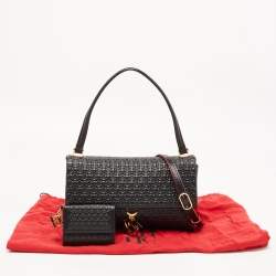 Pre Owned CH Carolina Herrera Black Embossed Leather Medium Camelot Shoulder Bag