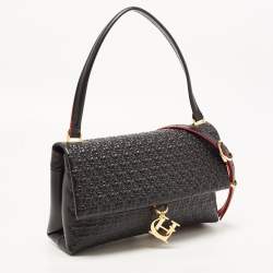 Pre Owned CH Carolina Herrera Black Embossed Leather Medium Camelot Shoulder Bag
